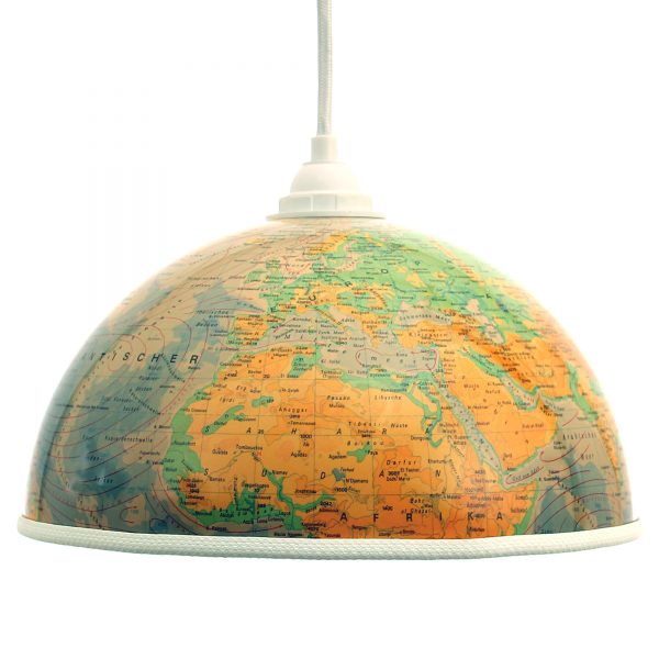 Globuslampe Totalansicht mit weißem Textilkabel